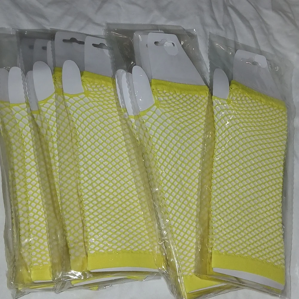Yellow n Fishnet Arm Warmers Party favors lot of 12 NWT